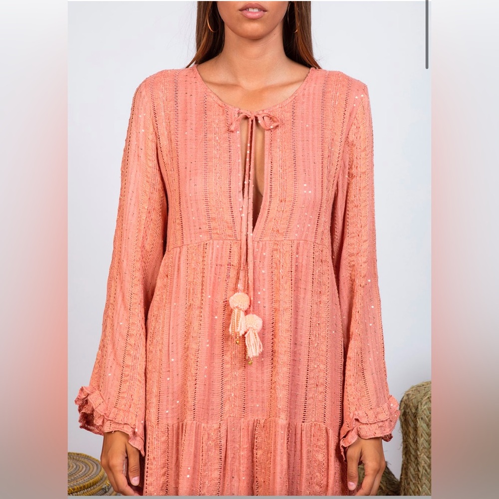 Women's Peach Maxi Dress with Tassel Tie